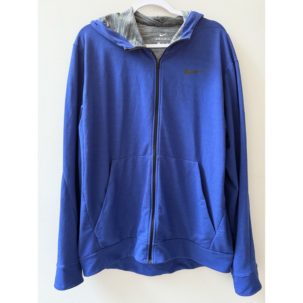 Nike Therma Tech Full Zip Training Hoodie Men XL Blue Dri Fit Sweatshirt Light